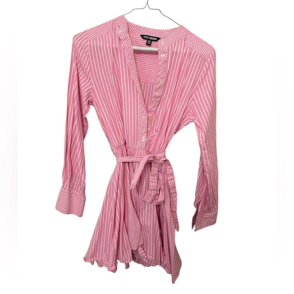 Steve Madden Pink & White Striped Button-Front Blouse